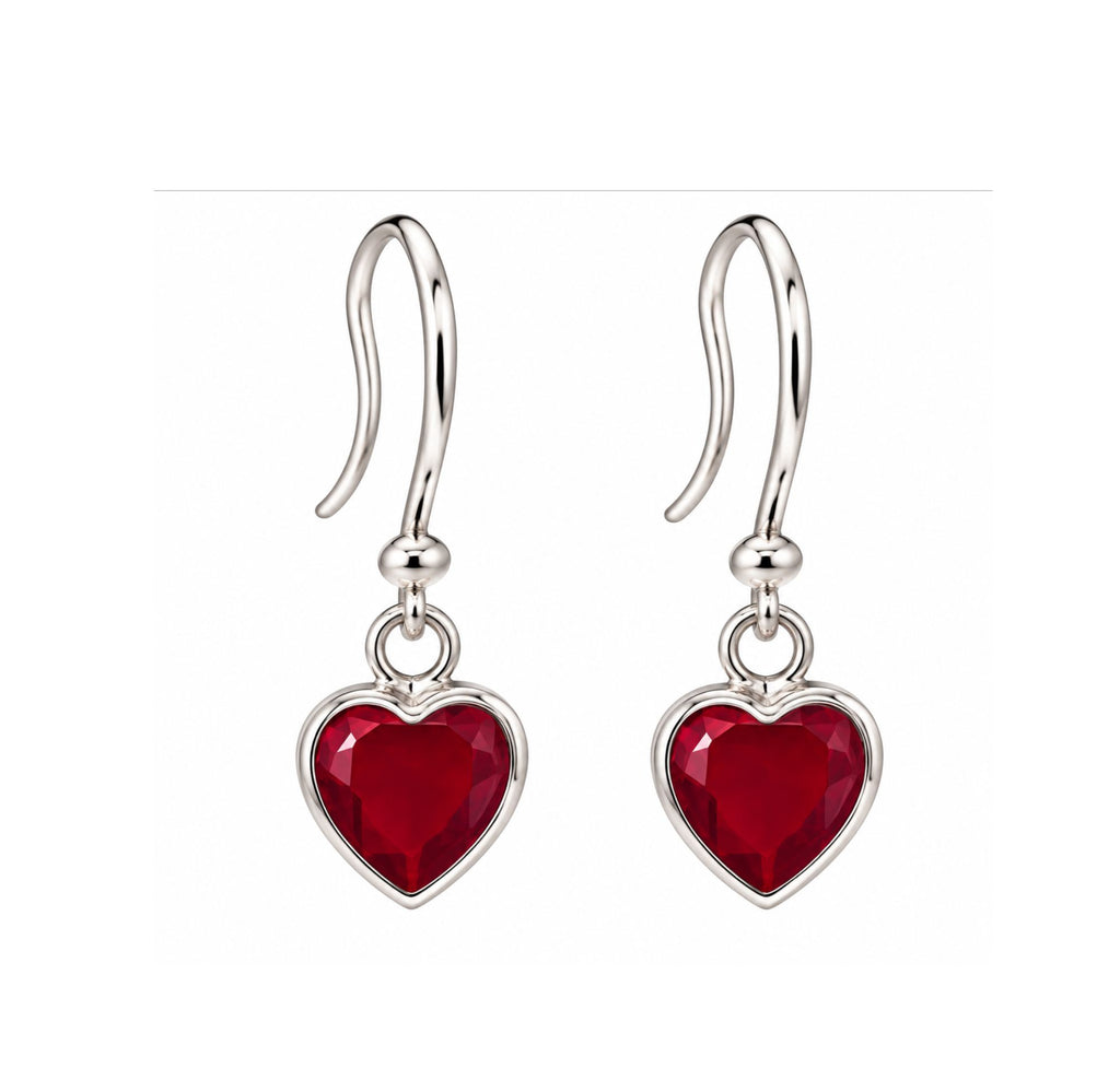 Aretes Colgantes Corazón Rubí