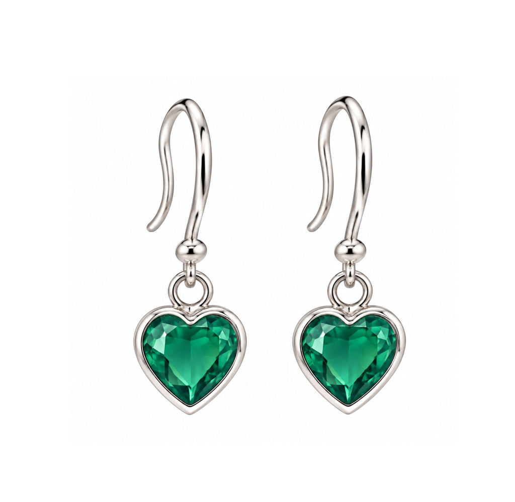 Aretes Colgantes Corazón Esmeralda