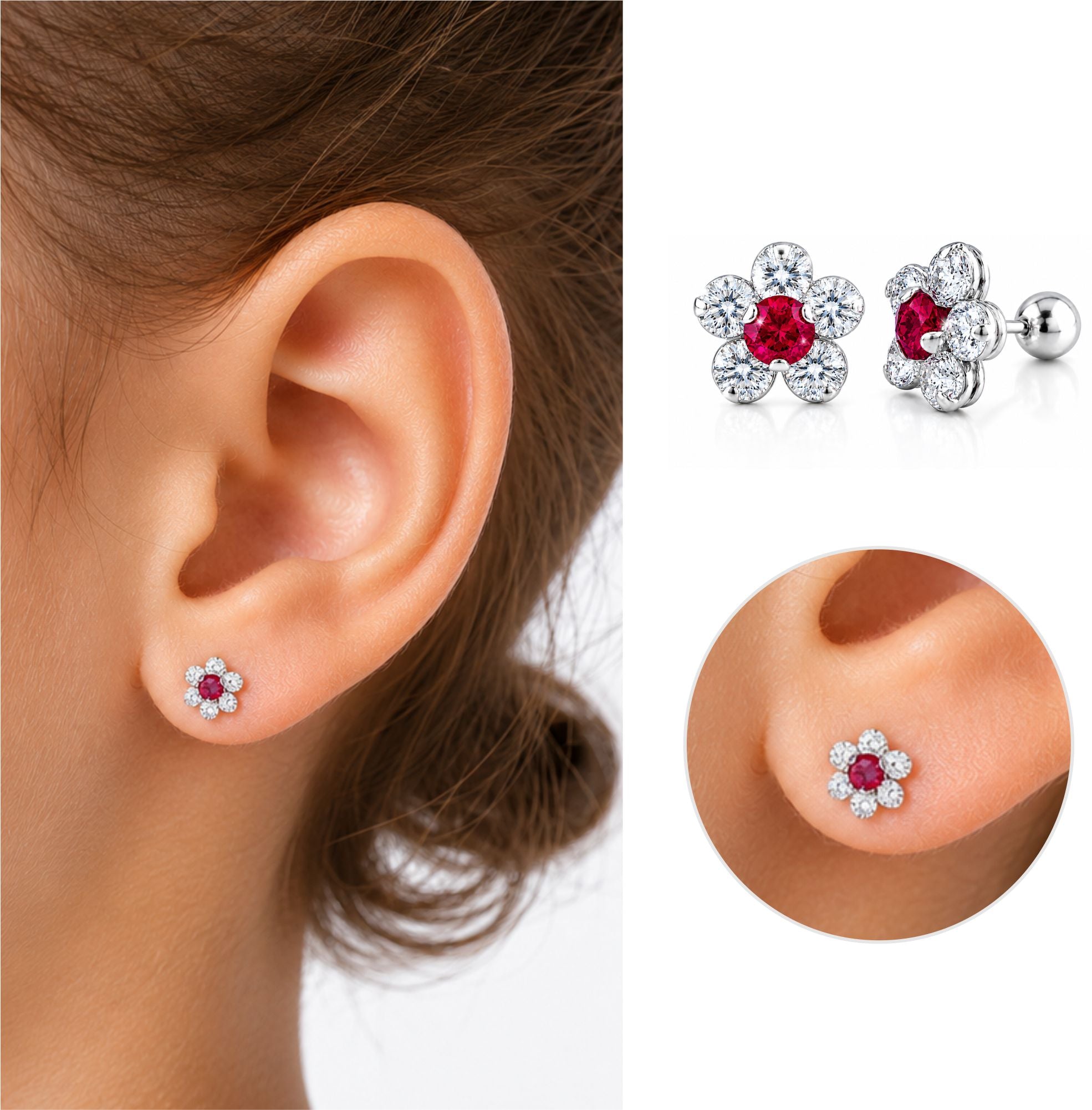 Arete Reversible Roseta Punto Rubí
