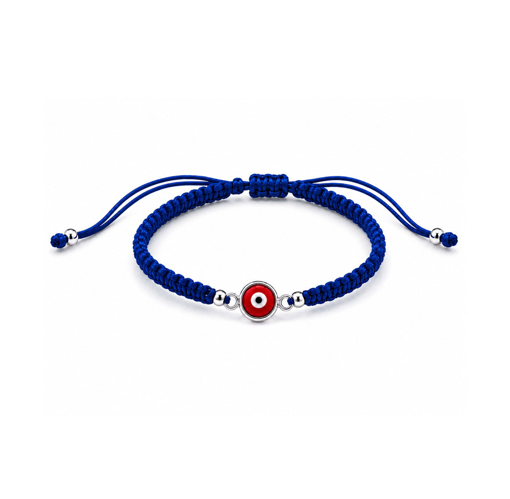 Pulsera Tejida Azul con Ojo Turco Rojo