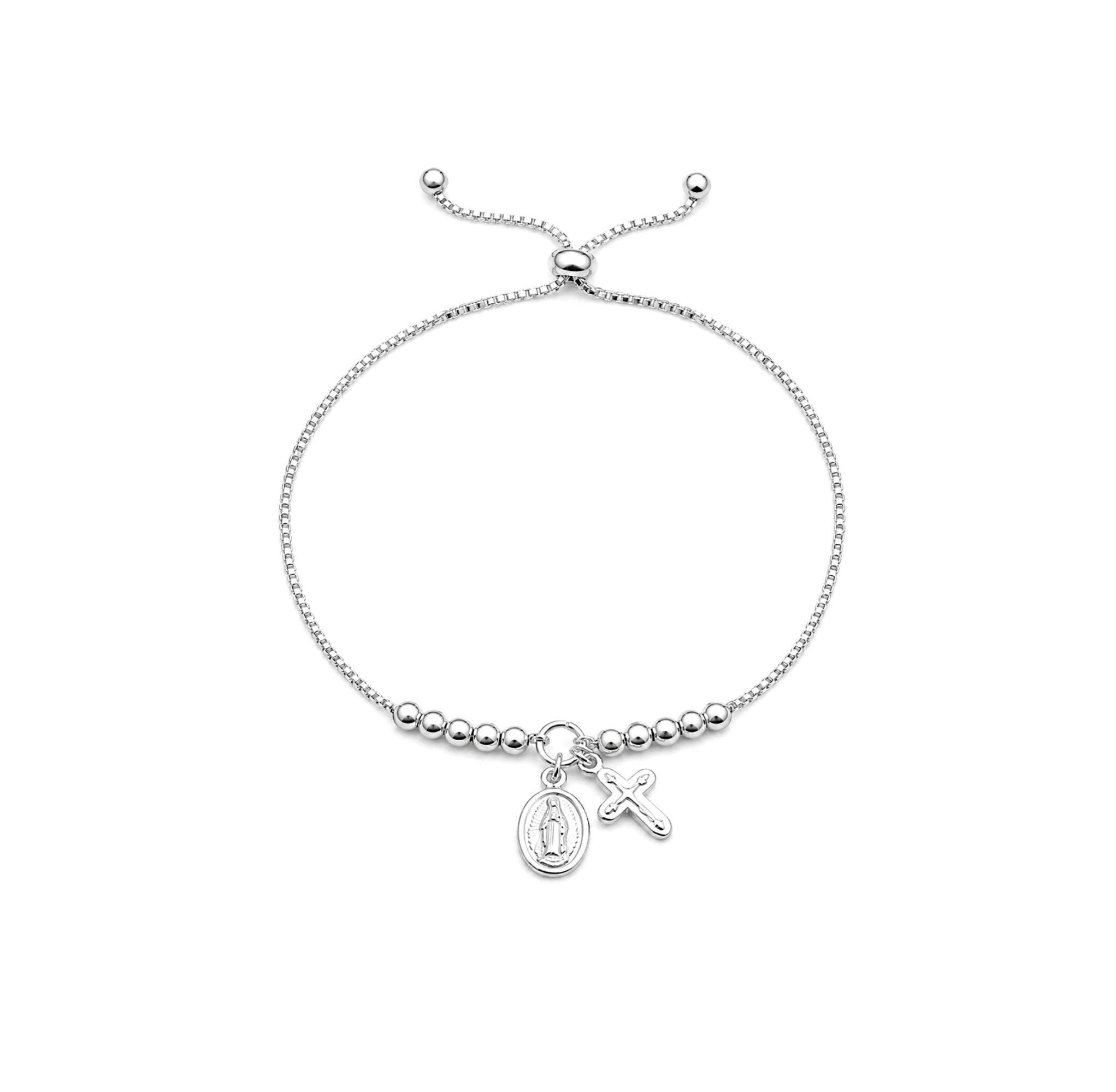 Pulsera Regulable Virgen Milagrosa y Cruz